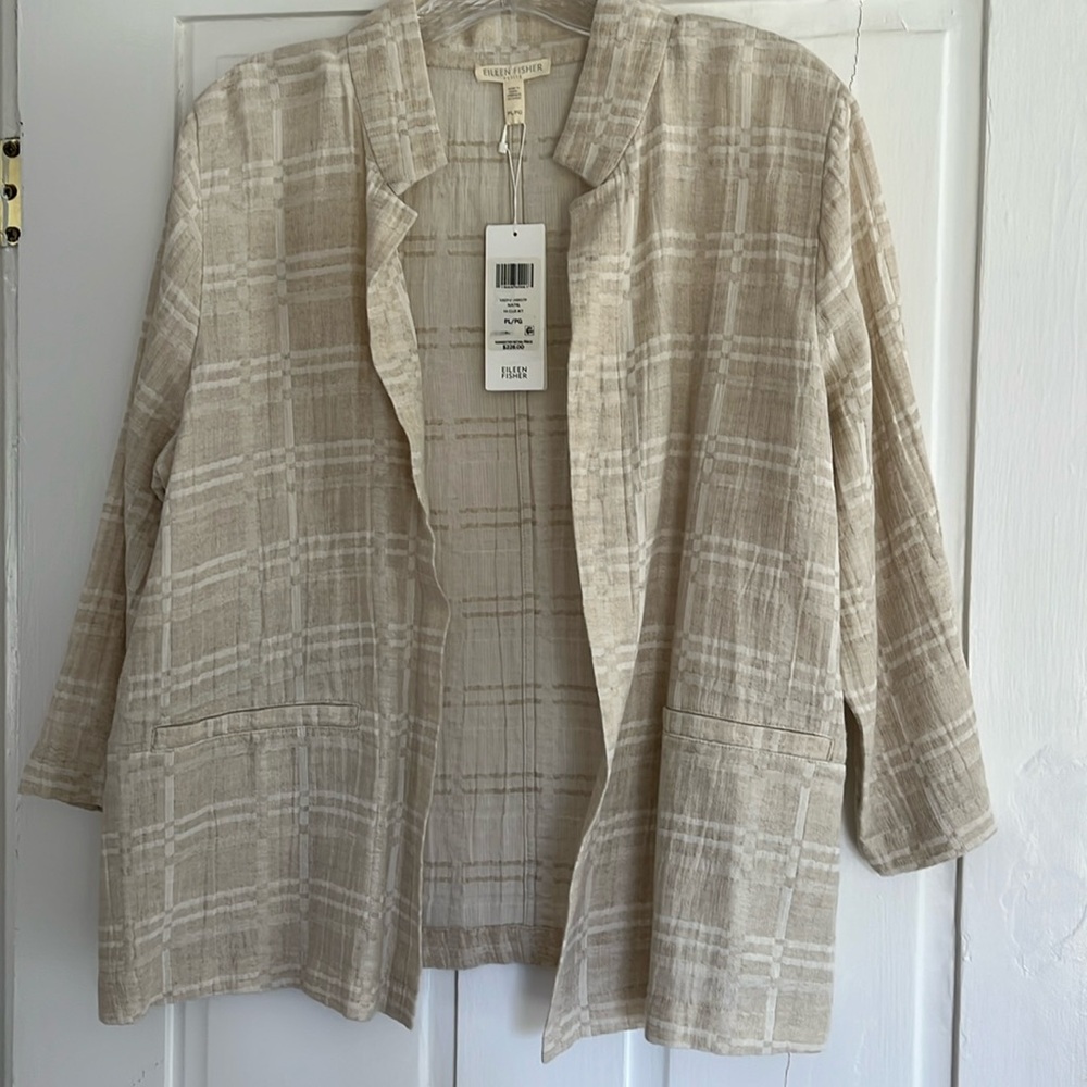 NWT Eileen Fisher Organic Cotton Linen Jacquard Jacket. Size PL (Petite Large)